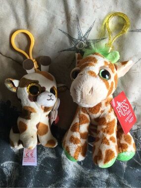 Ty Giraffe Beanie Boo Plush Clip and Russ Giraffe Key Clip